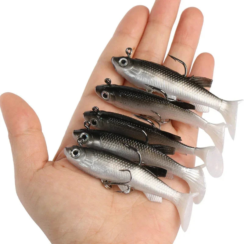 Kit de Iscas Artificiais Soft Fishing 8cm - 5 Unidades com Ganchos para Capturas Incríveis