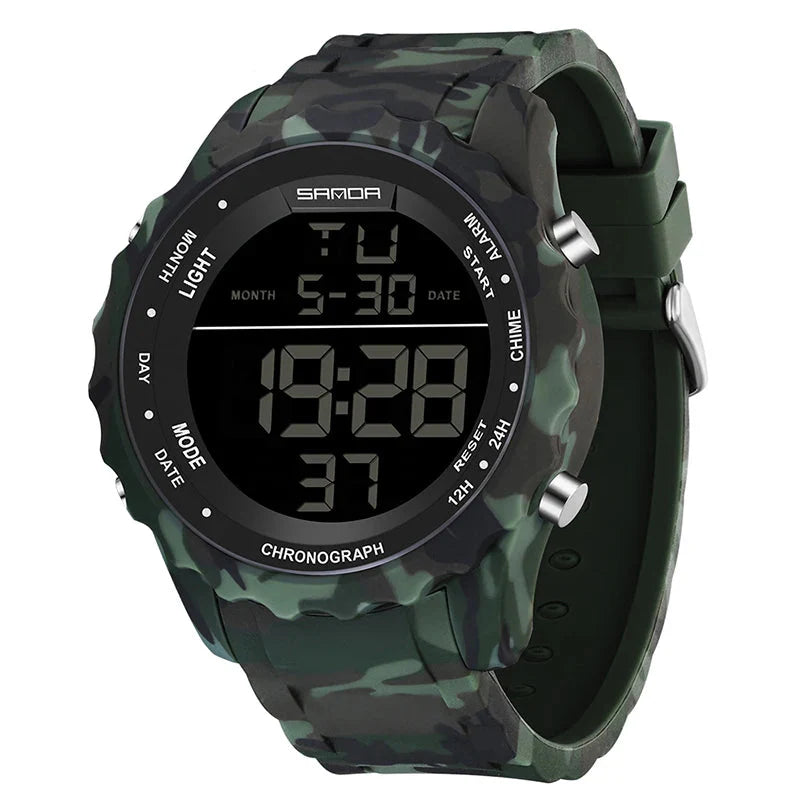 Relógio Digital Militar Camuflado Sanda: Estilo e Durabilidade à Prova d'Água
