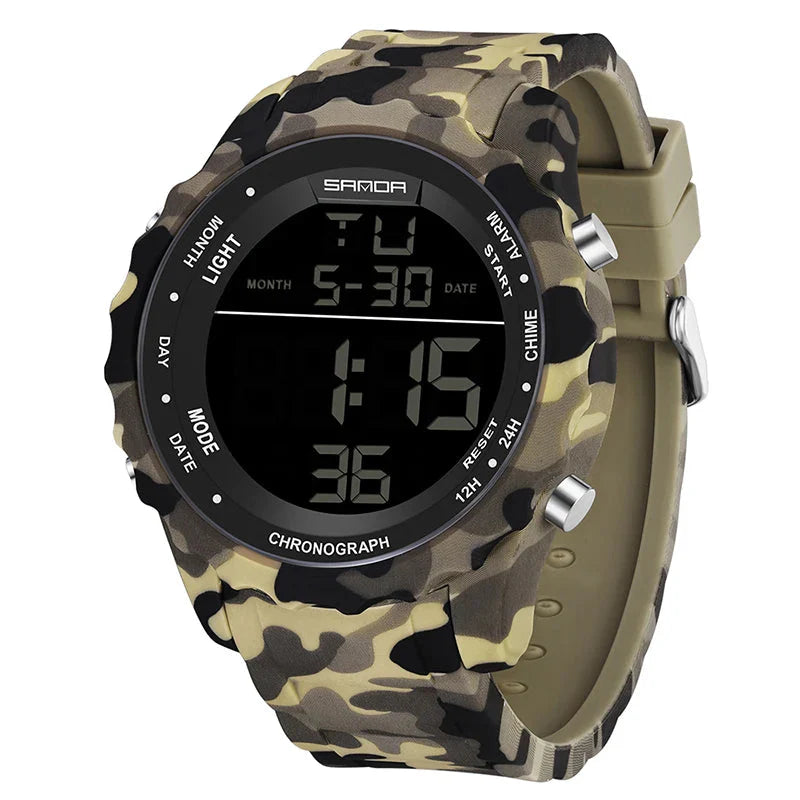 Relógio Digital Militar Camuflado Sanda: Estilo e Durabilidade à Prova d'Água