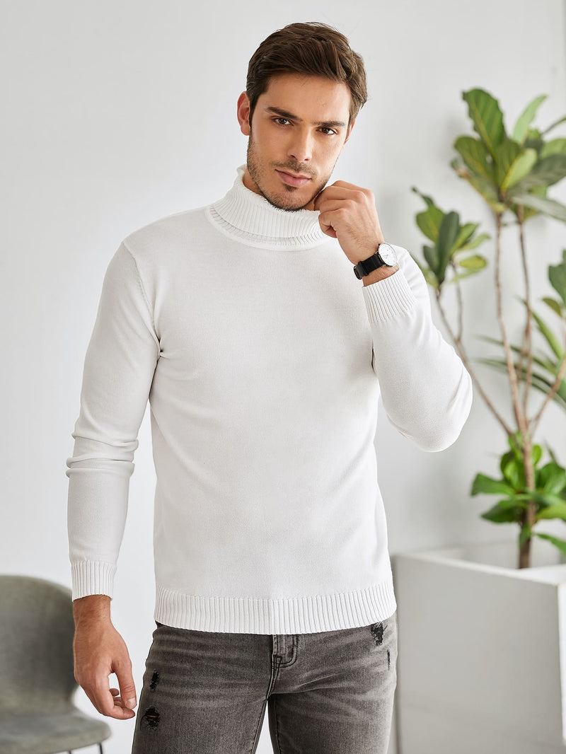 Suéter Branco Masculino Gola Alta Slim