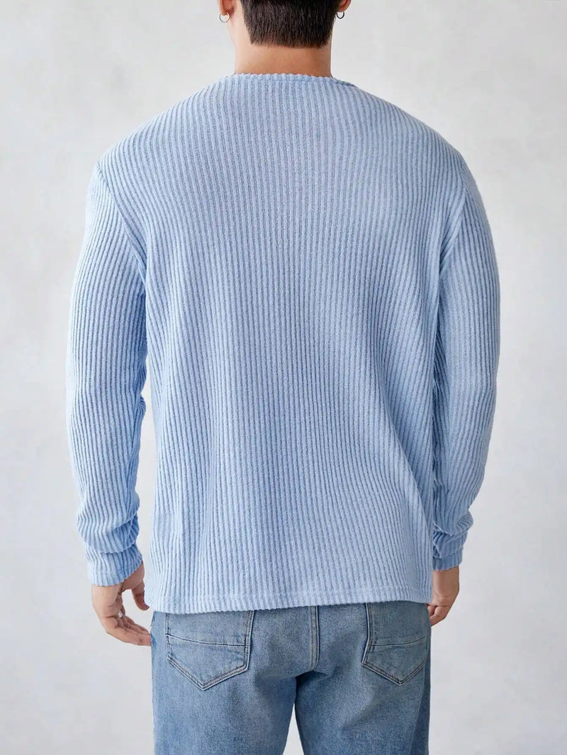 Suéter Masculino Tricô Comfort Gola Redonda Azul