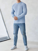 Suéter Masculino Tricô Comfort Gola Redonda Azul