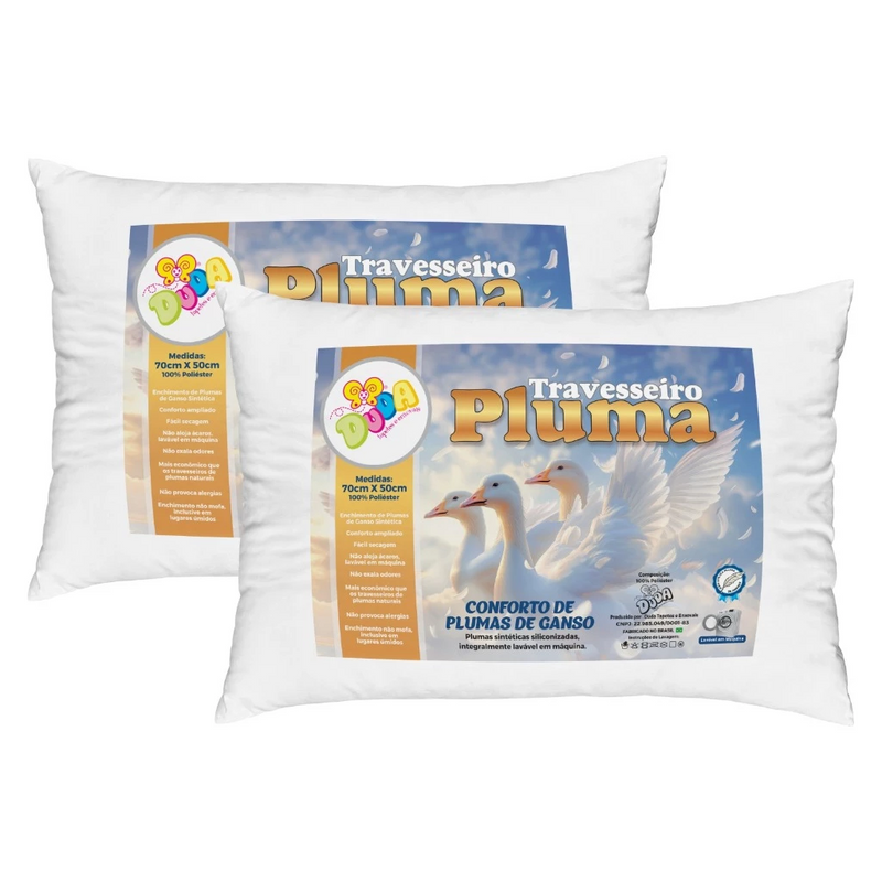 Travesseiro Antialérgico de Pluma de Ganso - Conforto e Maciez para Noites Tranquilas, Compre 2 e Leve 4