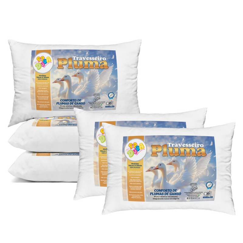 Travesseiro Antialérgico de Pluma de Ganso - Conforto e Maciez para Noites Tranquilas, Compre 2 e Leve 4