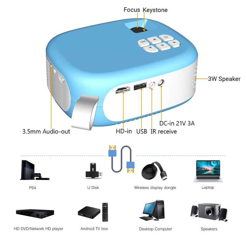 Projetor Mini Byintek New C520 Portátil LED HD 1080P 4K