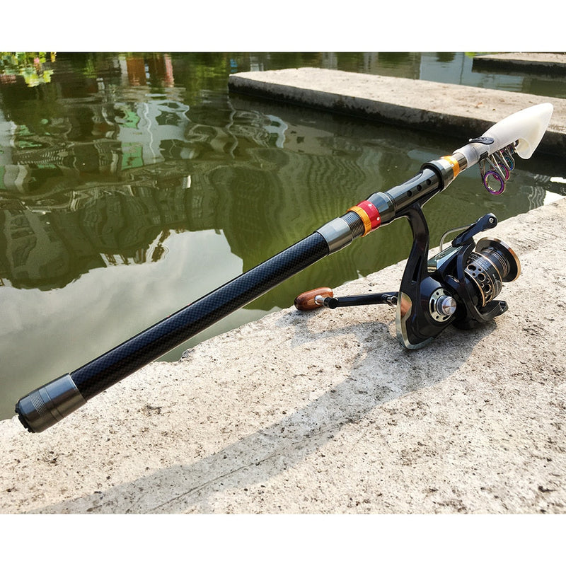 Vara de Pesca Telescópica em Fibra de Carbono com Molinete de Drag 10kg – Conforto e Leveza para Suas Aventura de Pesca