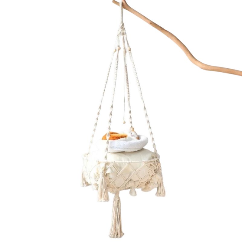 Cama Suspensa de Macramê para Gatos – Conforto e Estilo em Cada Soneca