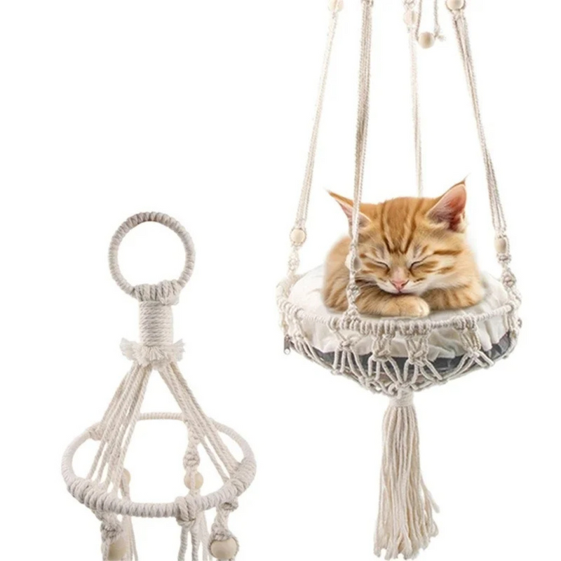 Cama Suspensa de Macramê para Gatos – Conforto e Estilo em Cada Soneca