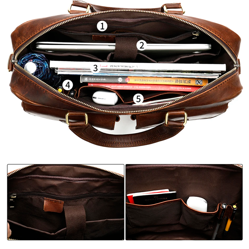 Maleta Romeu Premium em Couro Genuíno – Estilo e Praticidade para Seu Dia a Dia