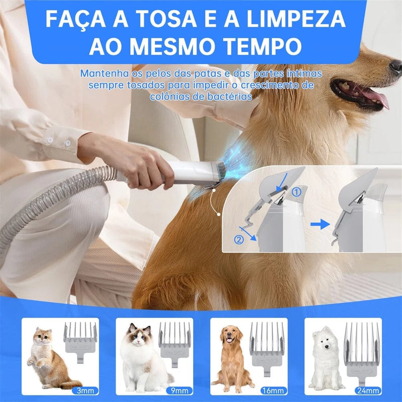 Aspirador 7 em 1 para Pets: Tosa, Escova e Eliminação Eficaz de Pelos