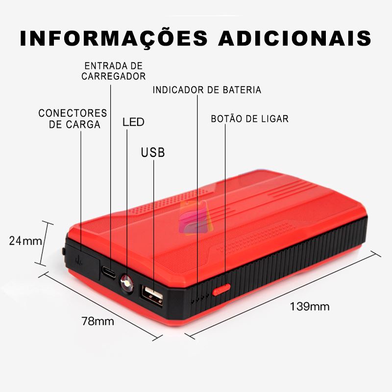 Auxiliar de Partida de Carro 12v e 20000mah - PowerCar