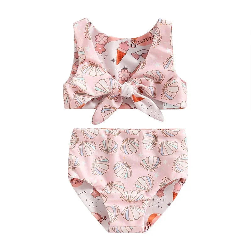 Biquini Infantil Feminino Rosa com Estampa de Conchas - Leveza e Conforto para Dias de Verão