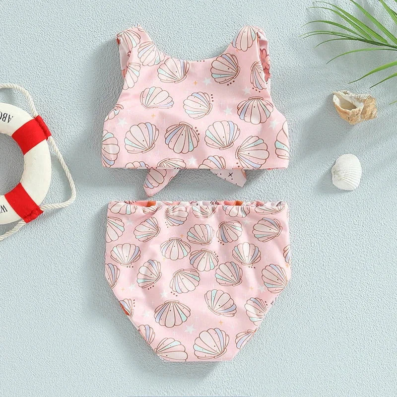 Biquini Infantil Feminino Rosa com Estampa de Conchas - Leveza e Conforto para Dias de Verão