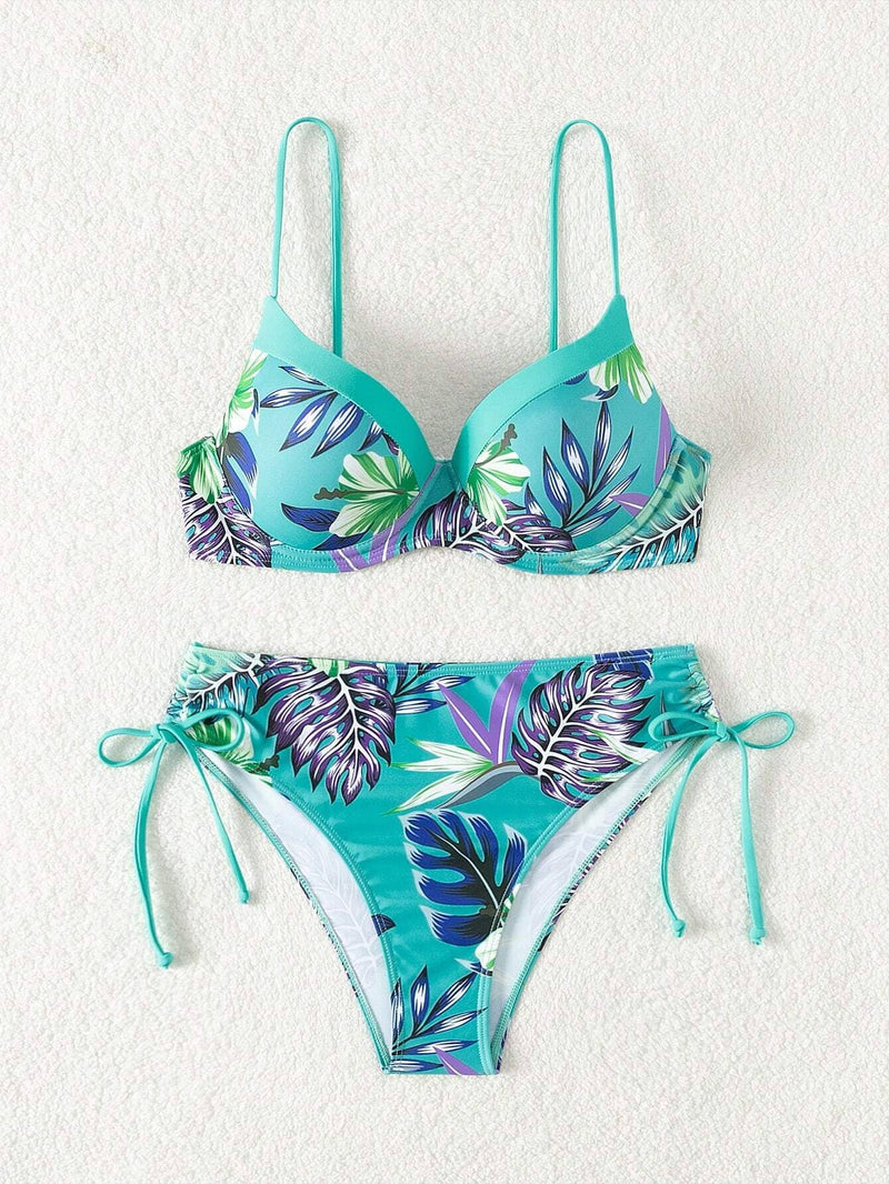 Biquíni Tropical com Bojo e Cintura Alta – Estampa Floral Verão
