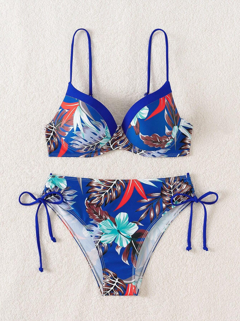 Biquíni Tropical com Bojo e Cintura Alta – Estampa Floral Verão