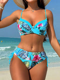 Biquíni Tropical com Bojo e Cintura Alta – Estampa Floral Verão