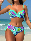 Biquíni Tropical com Bojo e Cintura Alta – Estampa Floral Verão