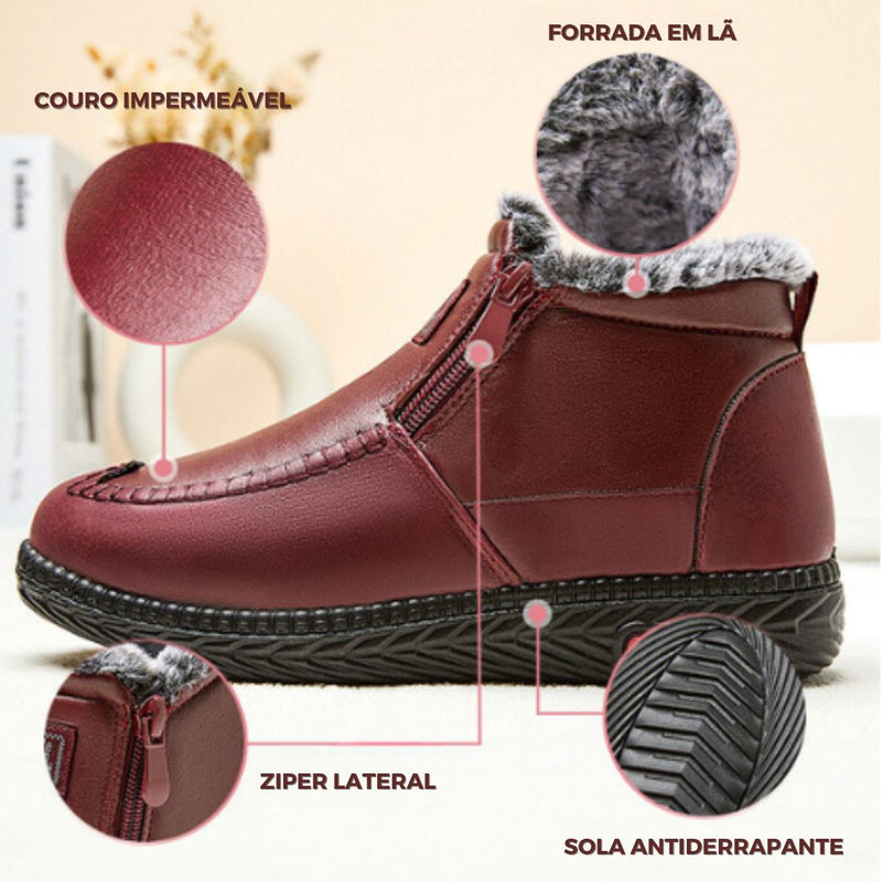 Bota de Couro Forrada com Lã Para o Frio