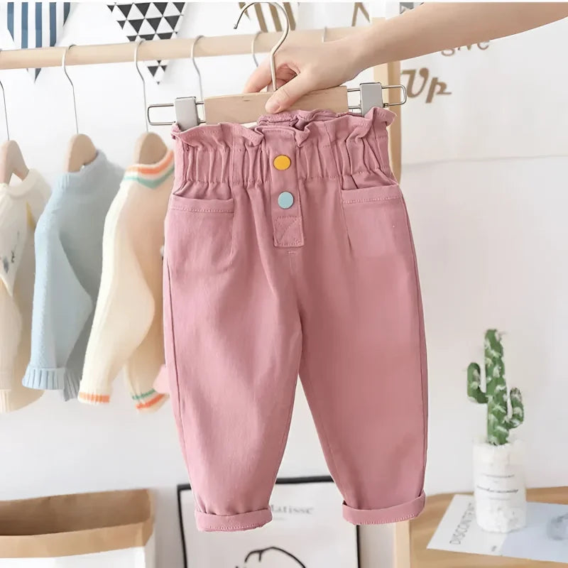 Calça Jeans Infantil Cecília Rosa e Bege: Conforto e Estilo para o Dia a Dia