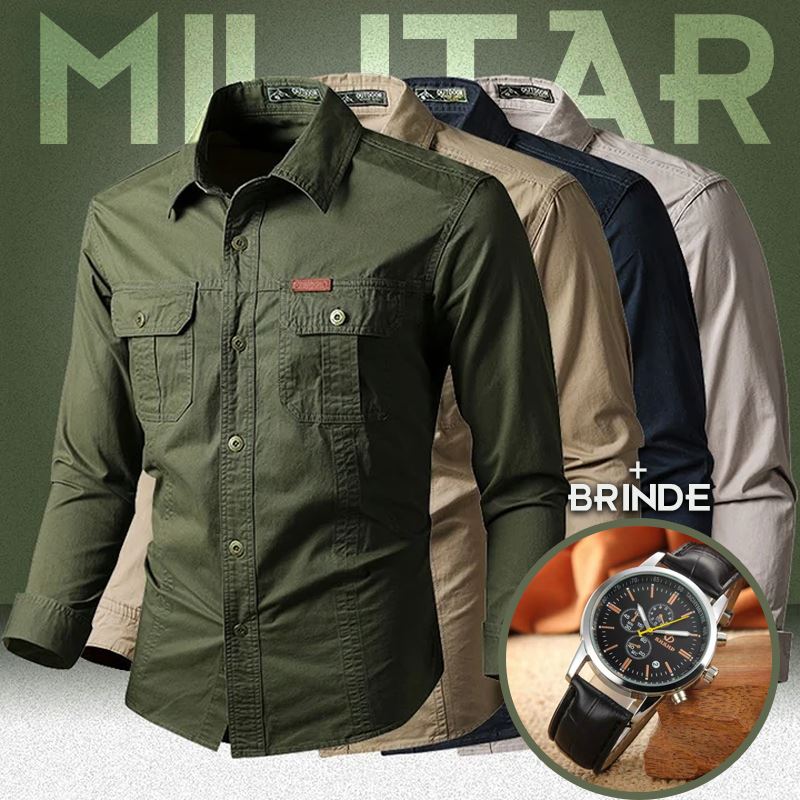 Camisa Social Militar + Brinde Exclusivo