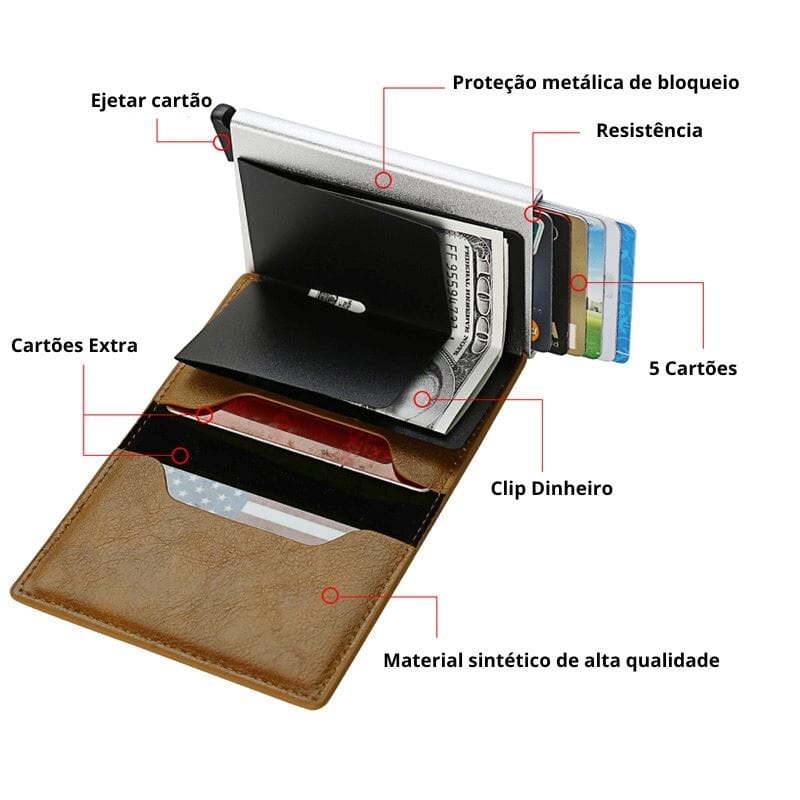 Carteira Slim Carbon em Couro - Pague 1 Leve 2