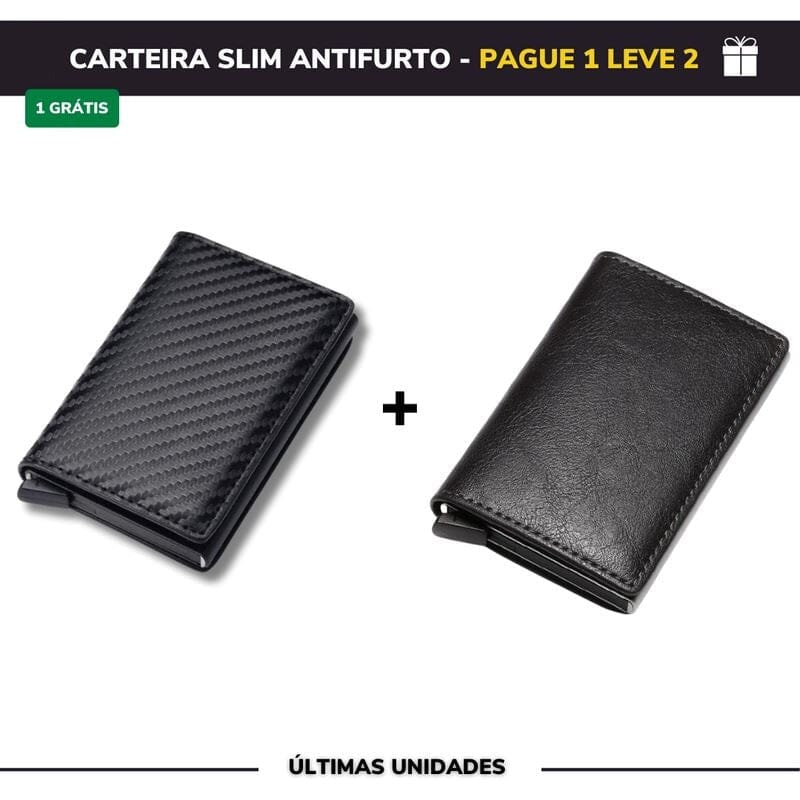 Carteira Slim Carbon em Couro - Pague 1 Leve 2