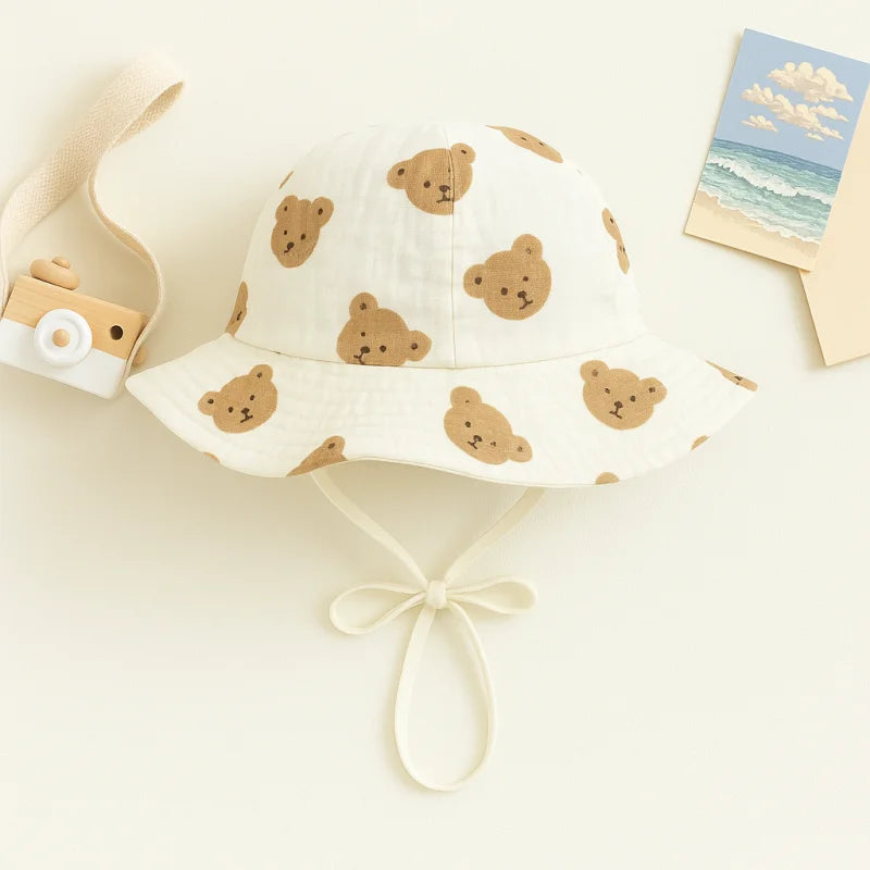 Chapéu Infantil de Algodão com Laços e Estampas Delicadas para Conforto e Estilo