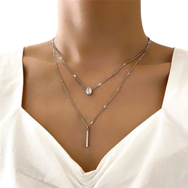 Colar Feminino de Zircão Coração Estrela em Camadas