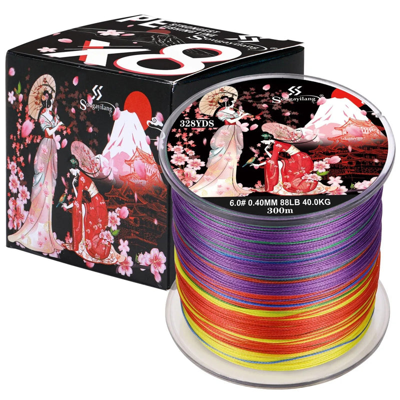 Linha Multifilamento Trançada de 100m a 300m com 8 Fios, Suporta Até 40kg para Aventura e Confiabilidade