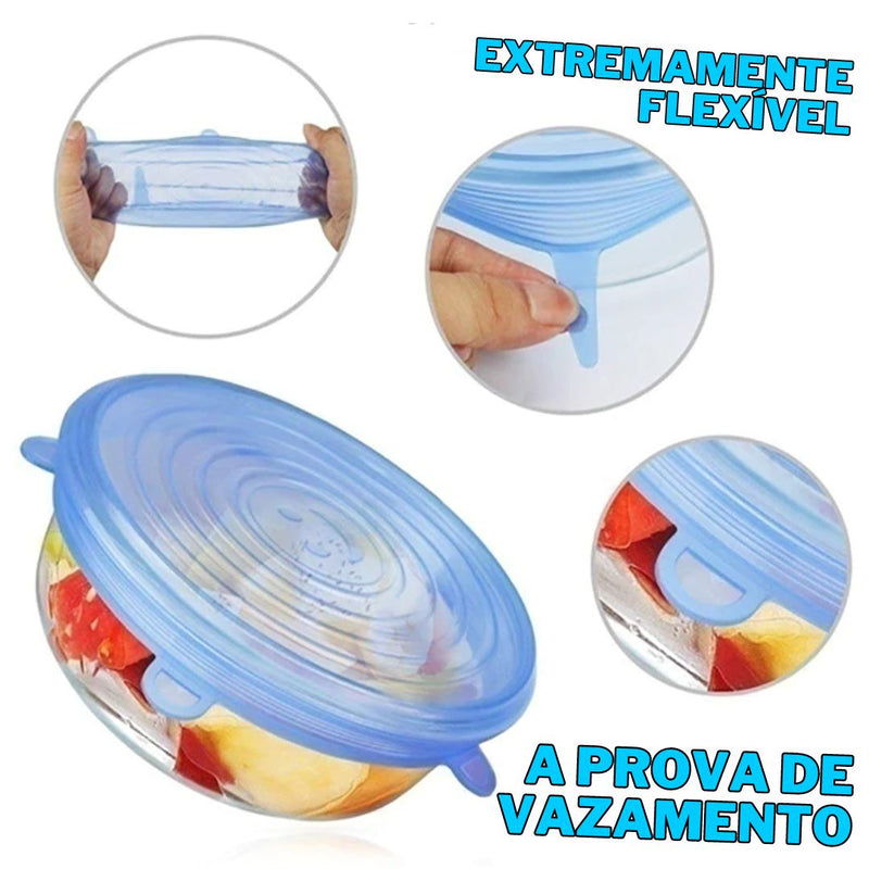 Kit Tampas de Silicone Reutilizável Universal - Compre 6 Leve 12