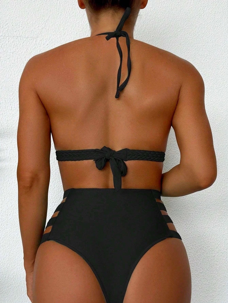 Conjunto de Biquíni Cintura Alta com Detalhe Trançado