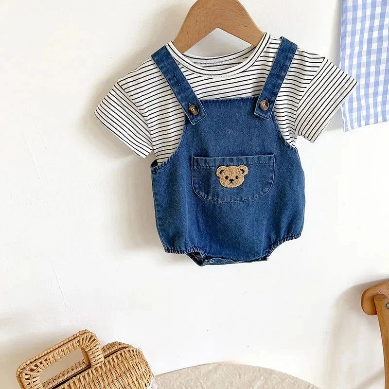 Conjunto Infantil Bear Com Romper e T-Shirt Confortável