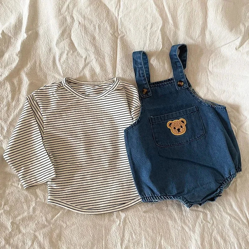 Conjunto Infantil Bear Com Romper e T-Shirt Confortável