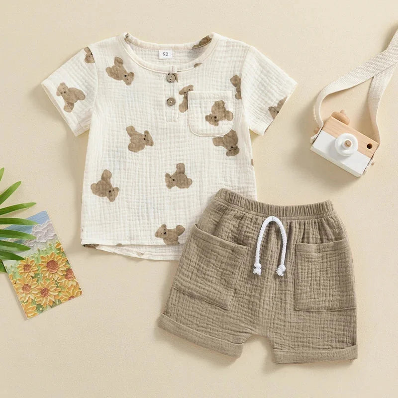 Conjunto Confortável Infantil Masculino com Estampa de Urso