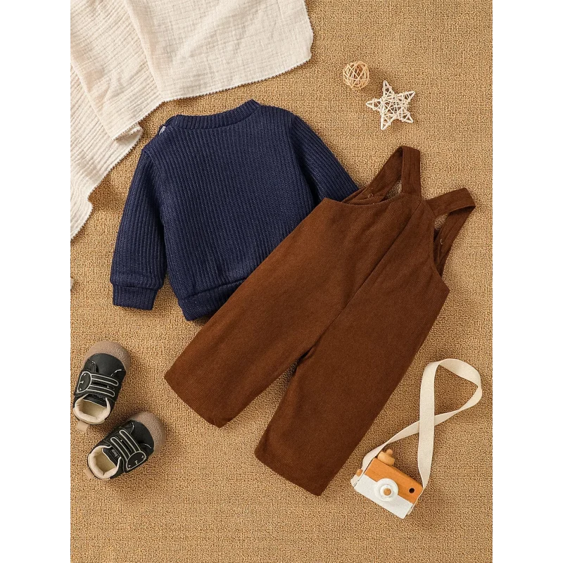 Conjunto Infantil Com Suéter de Urso e Calça Suspensório: Conforto e Estilo Para o Inverno