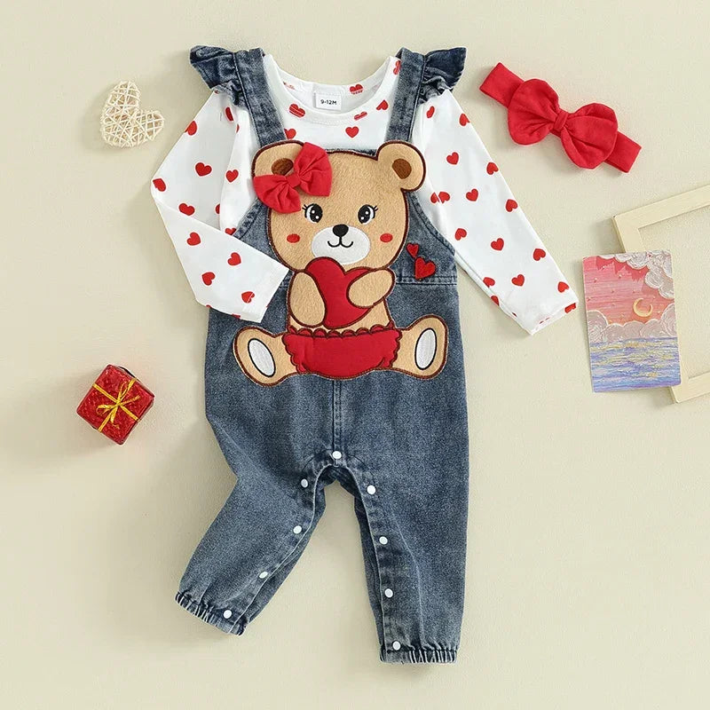 Conjunto Infantil Urso Bordado com Estampa de Coração - Conforto e Estilo para Pequenos
