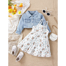 Conjunto Infantil Floral com Jaqueta Jeans para Estilo e Conforto