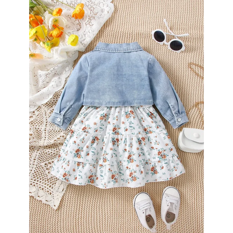 Conjunto Infantil Floral com Jaqueta Jeans para Estilo e Conforto