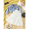 Conjunto Infantil Floral com Jaqueta Jeans para Estilo e Conforto