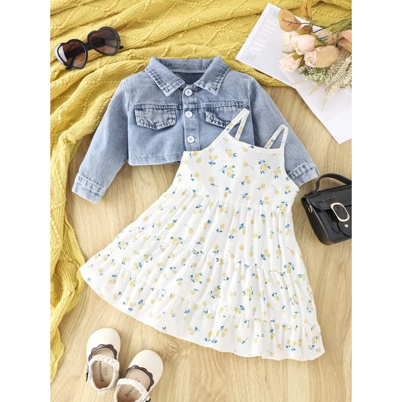 Conjunto Infantil Floral com Jaqueta Jeans para Estilo e Conforto
