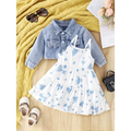 Conjunto Infantil Floral com Jaqueta Jeans para Estilo e Conforto
