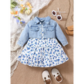 Conjunto Infantil Floral com Jaqueta Jeans para Estilo e Conforto