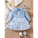 Conjunto Infantil Floral com Jaqueta Jeans para Estilo e Conforto