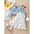 Conjunto Infantil Floral com Jaqueta Jeans para Estilo e Conforto