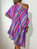 Conjunto Praia 4 Peças com Kimono – Estampa Geométrica Verão 2025