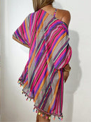 Conjunto Praia 4 Peças com Kimono – Estampa Geométrica Verão 2025