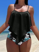 Conjunto Tankini Bata Babado com Calcinha Tropical