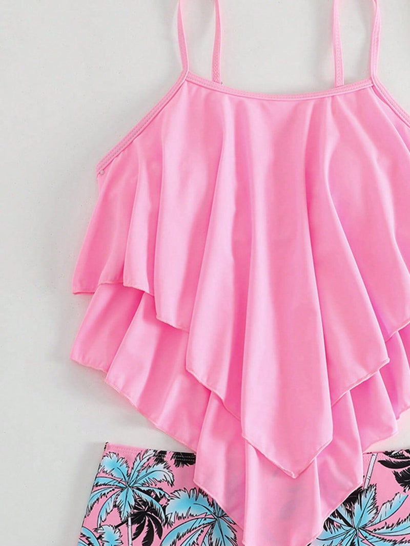 Conjunto Tankini Bata Babado com Calcinha Tropical