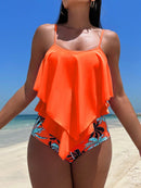 Conjunto Tankini Bata Babado com Calcinha Tropical
