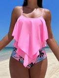 Conjunto Tankini Bata Babado com Calcinha Tropical